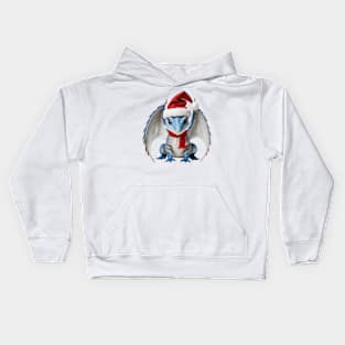 Adorable Blue Baby Dragon Wearing a Red Festive Christmas Hat Kids Hoodie